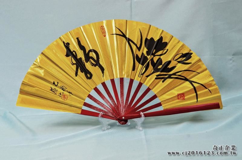 E-04金蔥扇(金色-紅骨)靜:蘭花(台灣製)