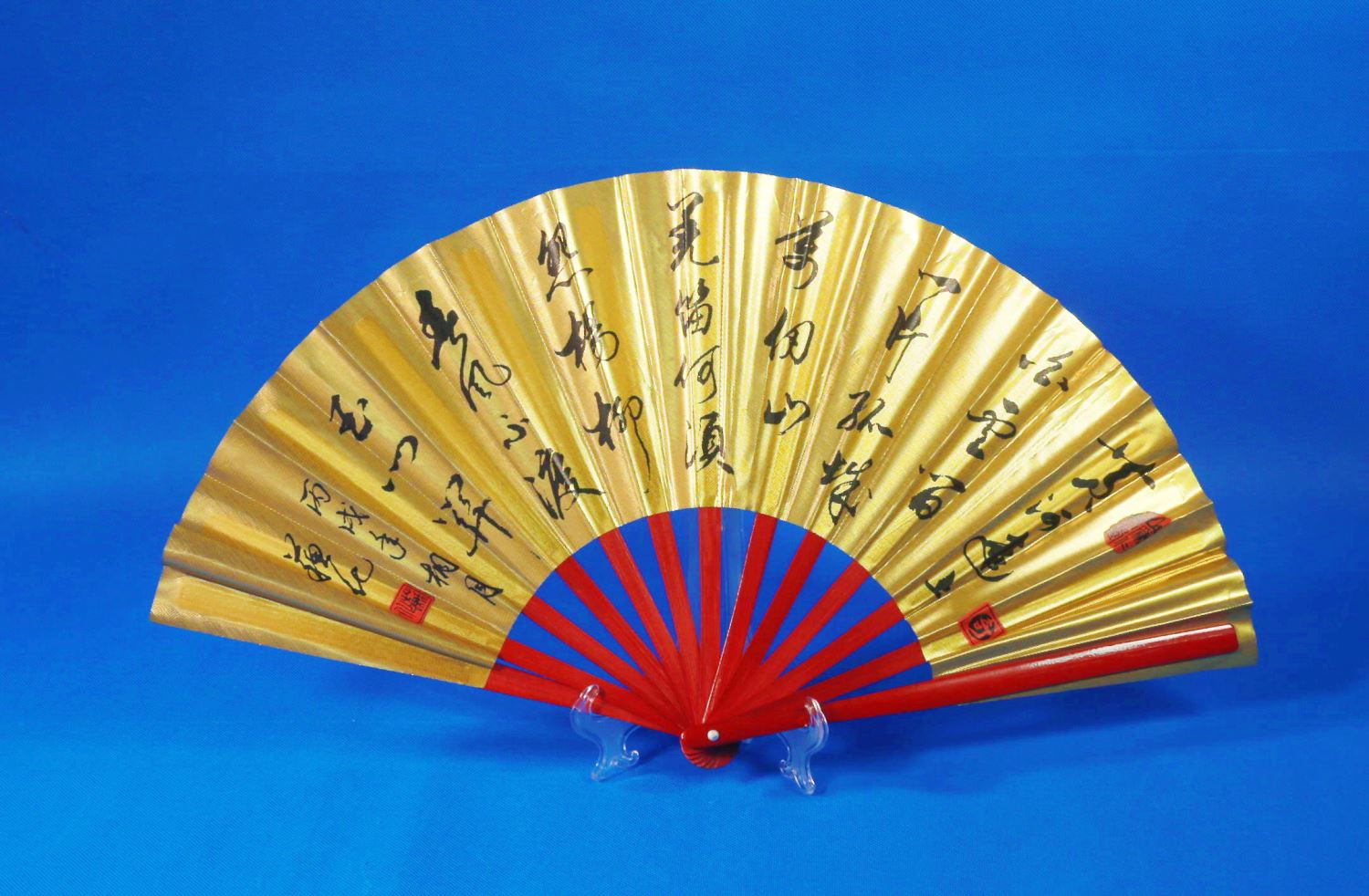 E-05金蔥扇(金色-紅骨)唐詩(台灣製)