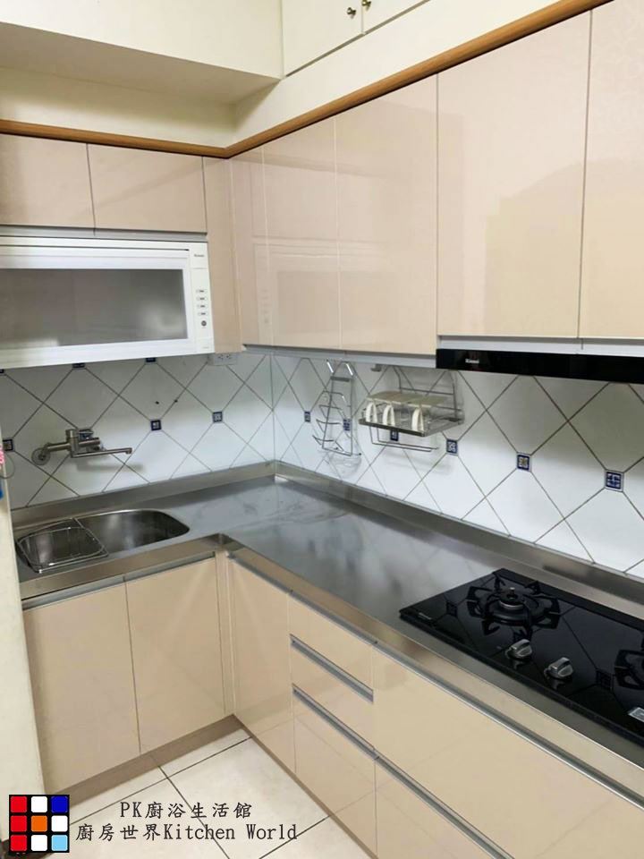 歐化系統廚具 L型流理台 242公分 美耐門板 搭林內牌排油煙機 瓦斯爐