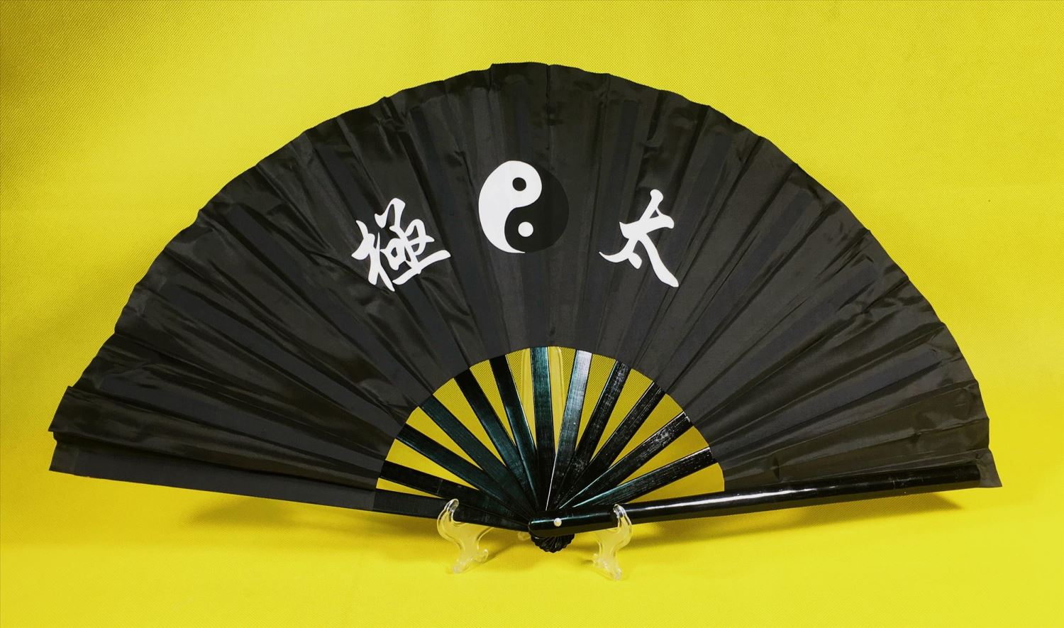 E-44太極扇-加長(38公分)(尼龍布)(黑色-黑骨)太極(大陸製)