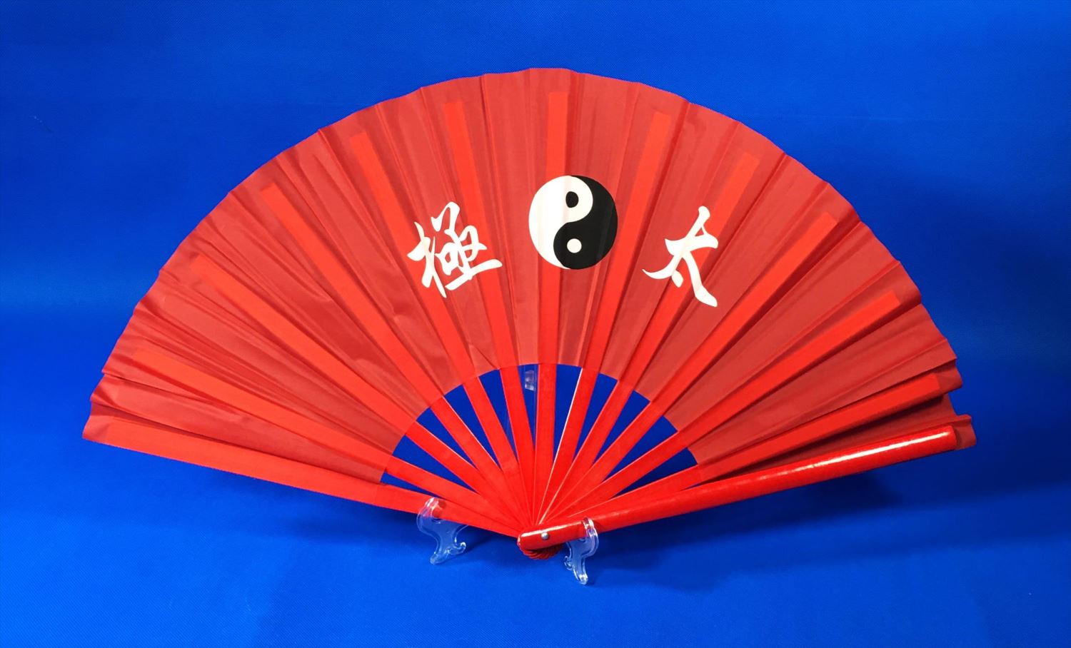 E-43太級扇-加長(38公分)(尼龍布)(紅色-紅骨)太極(大陸製)