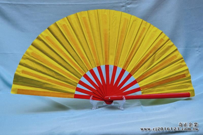 E-47太極扇-加長(38公分)(尼龍布)(黃色-紅骨)空白(大陸製)