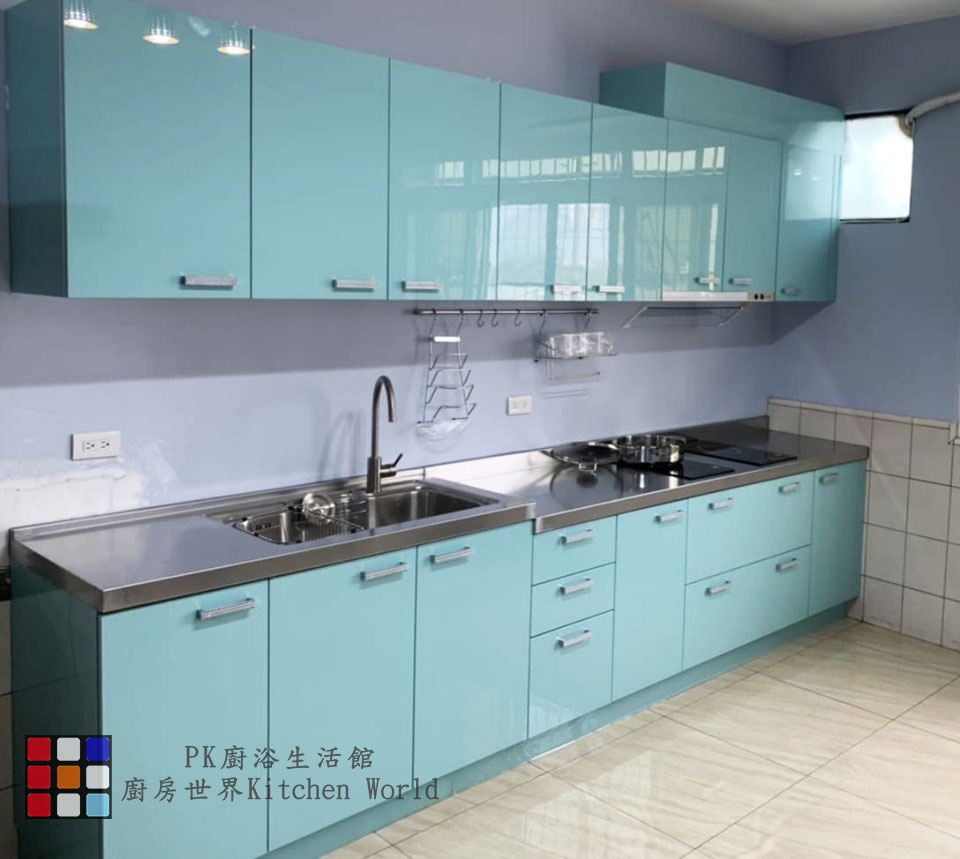 歐化系統廚具 一字型流理台 320公分 白鐵台面 美耐板 加大水槽