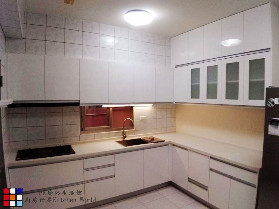 歐化系統廚具 L型流理台 301公分 上下櫥 結晶門板 搭林內牌排油煙機 櫻花牌瓦斯爐
