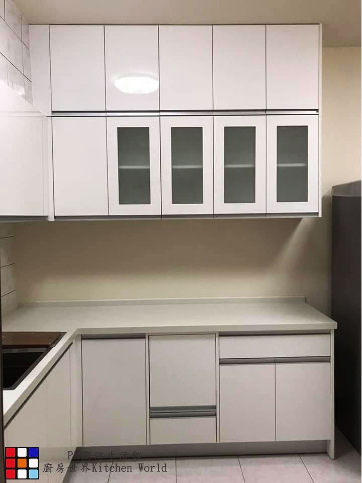 歐化系統廚具 L型流理台 301公分 上下櫥 結晶門板 搭林內牌排油煙機 櫻花牌瓦斯爐
