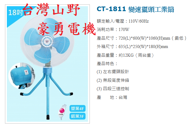 18英吋水玲瓏三腳工業扇