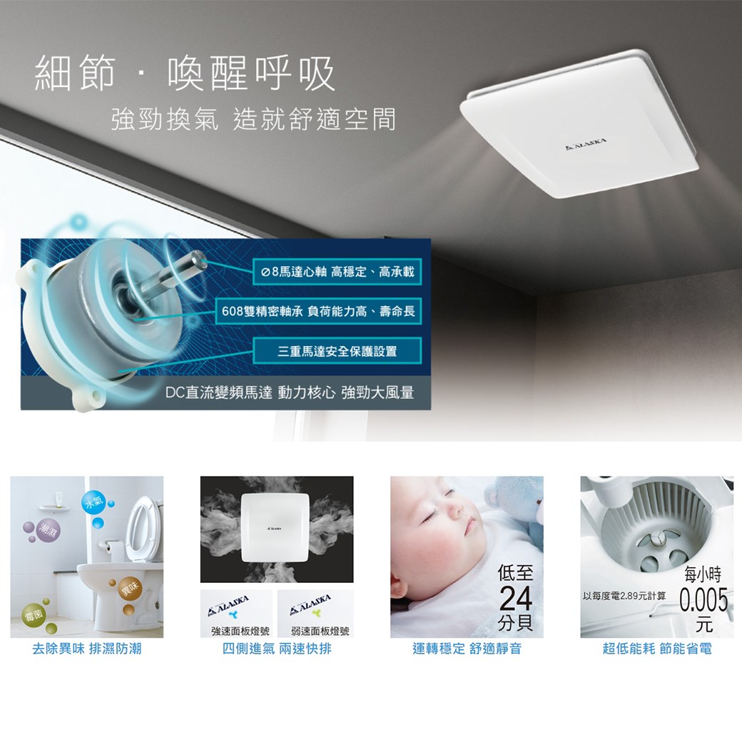 【宇豐國際】含稅 阿拉斯加 直流變頻換氣扇 718D 台灣製造 浴室通風扇 適用3-4坪 超靜音 超低能耗 節能省電 換氣扇