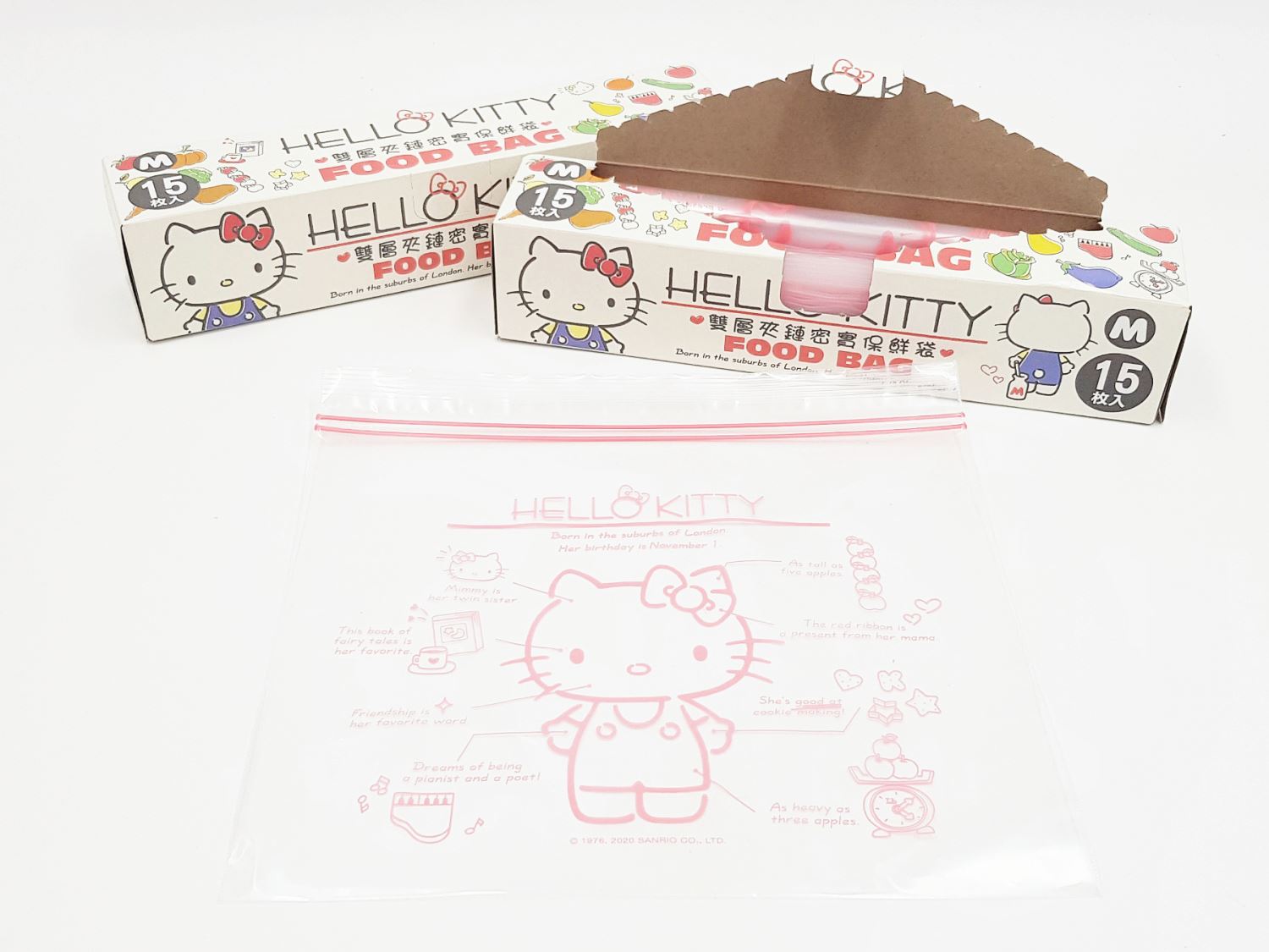 三麗鷗系列  Hello Kitty 凱蒂貓 KT-1602  雙層夾鏈保鮮袋 M-15p  4712977466029