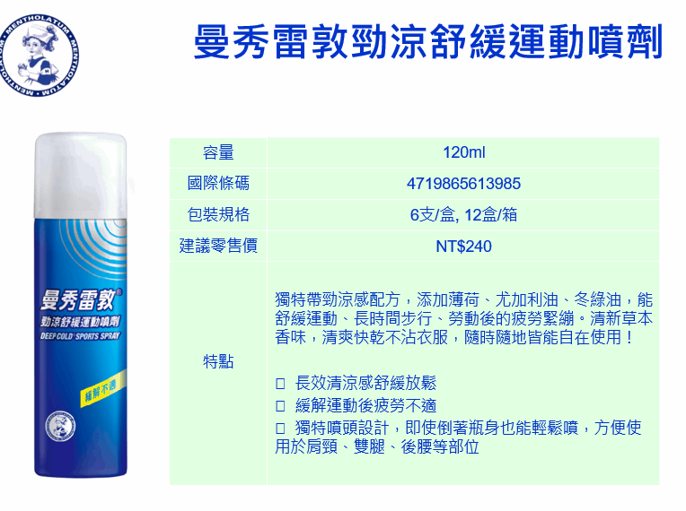 曼秀雷敦 勁涼舒緩運凍噴劑