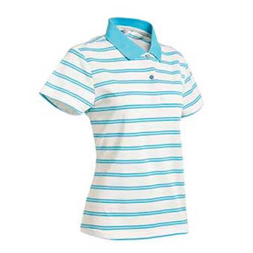 瑞多仕 DB8786 女款COOLMAX 女POLO (條紋) 米白色底/淺湖綠領