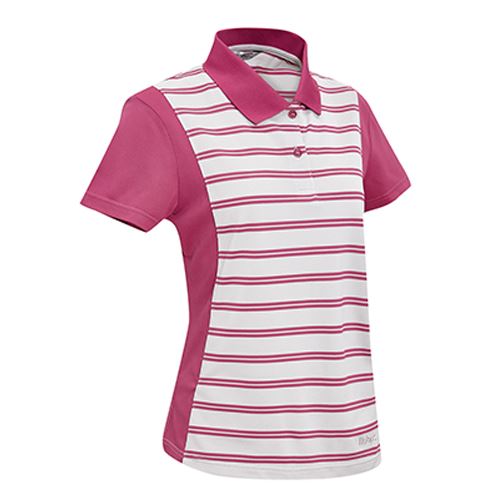 瑞多仕 DB8804 女款COOLMAX 女POLO (條紋) 卡其色底/酒紅領