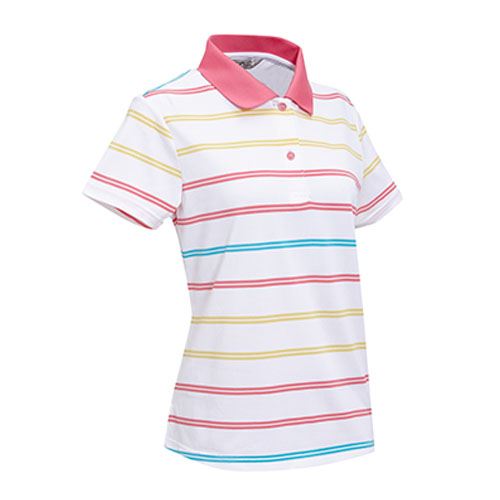 瑞多仕 DB8805 女款COOLMAX 女POLO (條紋) 漂白色底/粉桃紅領