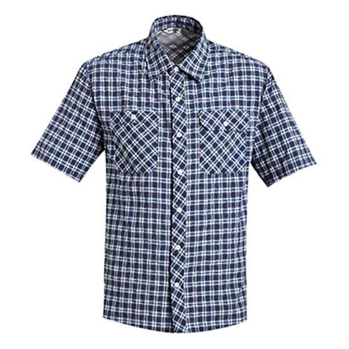 瑞多仕 DA2353 男抗UV短袖格子襯衫 天空藍色/深藍色