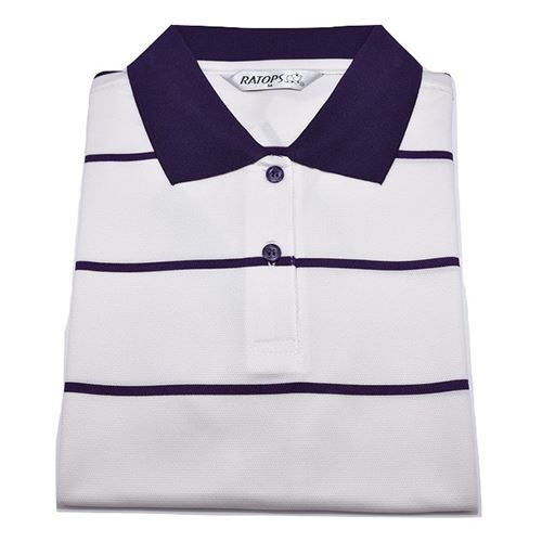 瑞多仕 DB8410 女款COOLMAX 女細條POLO 白色/暗紫條