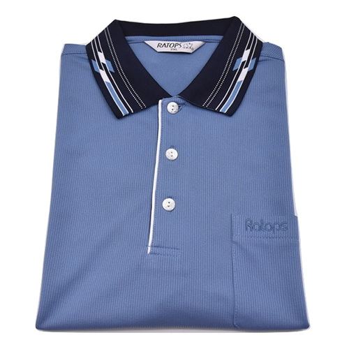 瑞多仕 DB8605 男款THERMOCOOL 男POLO (門襟出芽) 藍灰牆色/象牙白芽