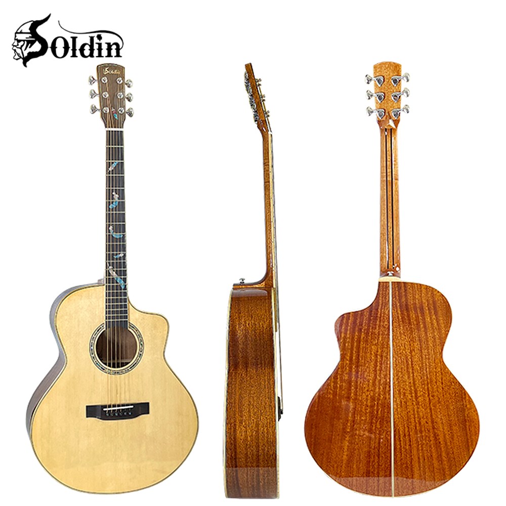 Soldin SA-4372B 英格曼/桃花芯-41吋JF桶缺角型全單板吉他/亮光原木色/附吉他套/原廠公司貨