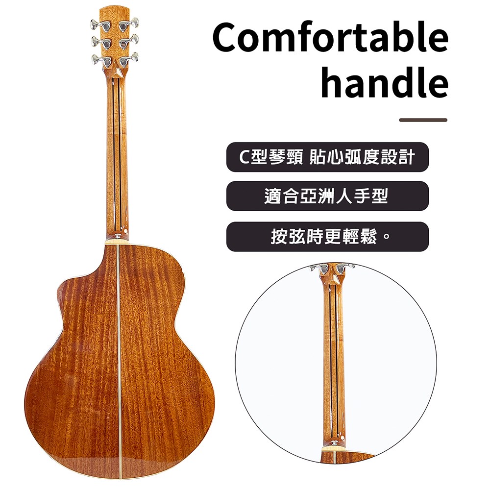 Soldin SA-4372B 英格曼/桃花芯-41吋JF桶缺角型全單板吉他/亮光原木色/附吉他套/原廠公司貨