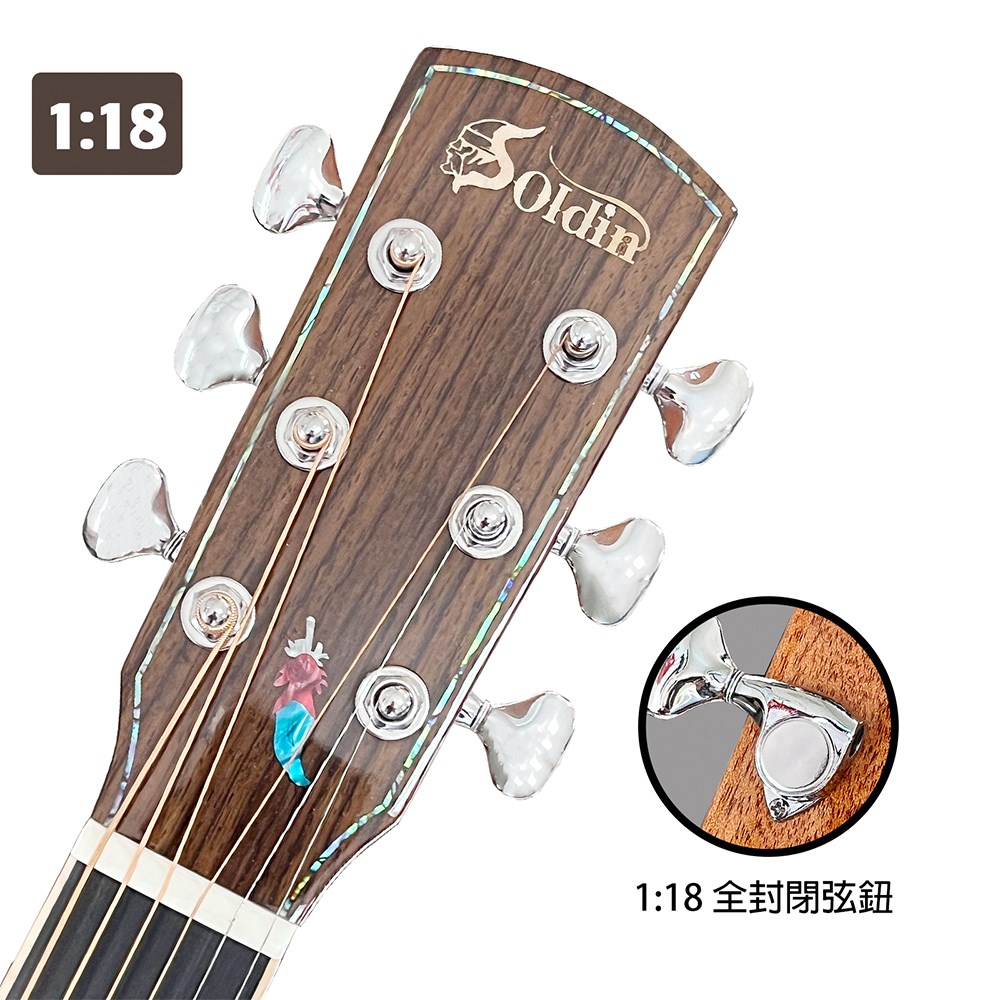 Soldin SA-4372B 英格曼/桃花芯-41吋JF桶缺角型全單板吉他/亮光原木色/附吉他套/原廠公司貨