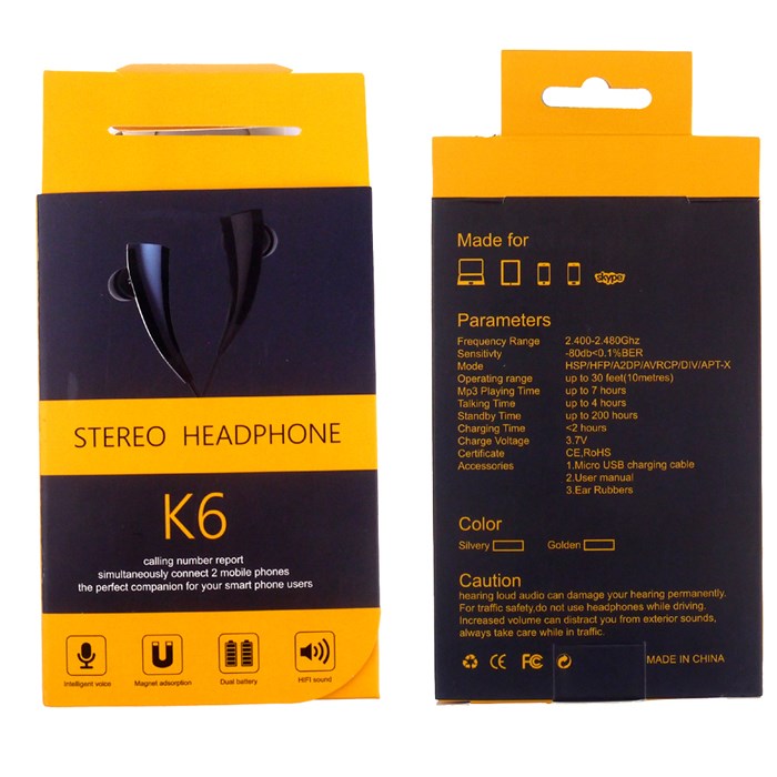 庫存品出清-JYC Music K6小牛角掛脖式藍芽耳機-內附磁鐵可互相吸附-鍍金黑
