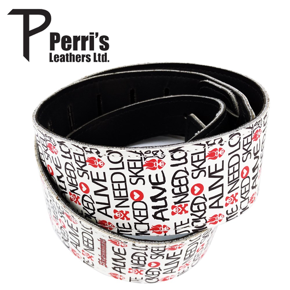 PERRIS 嚴選骷髏兔皮革吉他背帶-M款白色/原廠公司貨/庫存品超低價出清