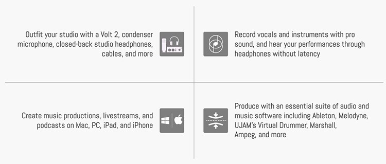 UNIVERSAL AUDIO VOLT SB2 通用於MAC或PC/混音專業錄音介面套裝組