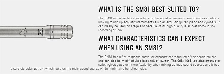 SHURE SM81-LC 心形電容樂器麥克風-原廠公司貨
