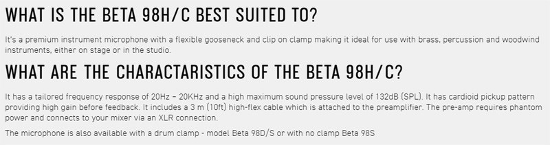 SHURE BETA 98H/C 微型樂器心形電容麥克風-原廠公司貨