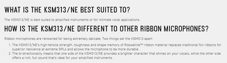 SHURE KSM313 / NE 雙聲音帶狀麥克風-原廠公司貨