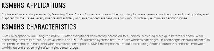 SHURE KSM9HS 極性可切換的電容式麥克風 -原廠公司貨
