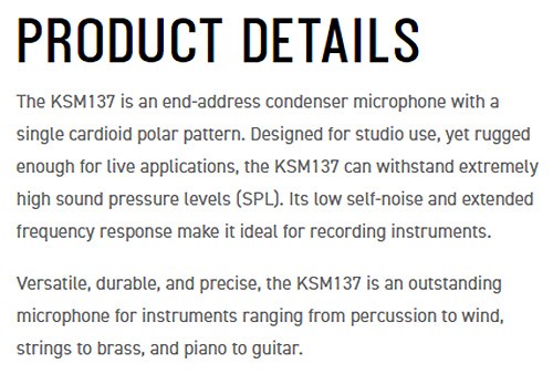 SHURE KSM137 SL STEREO心形立體聲樂器麥克風組 -原廠公司貨