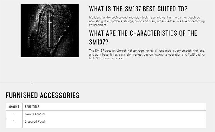 SHURE SM137-LC 專業樂器電容麥克風-原廠公司貨