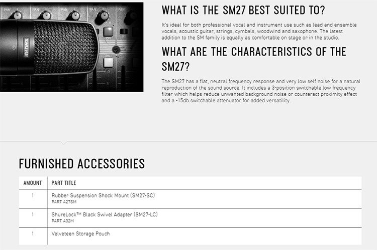 SHURE SM27-LC 專業大振膜電容話筒-原廠公司貨
