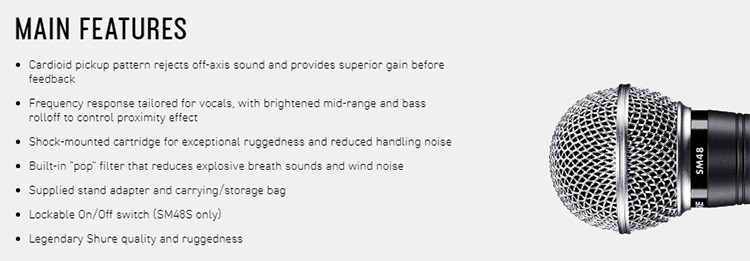 SHURE SM48-LC 心形動態人聲麥克風-原廠公司貨