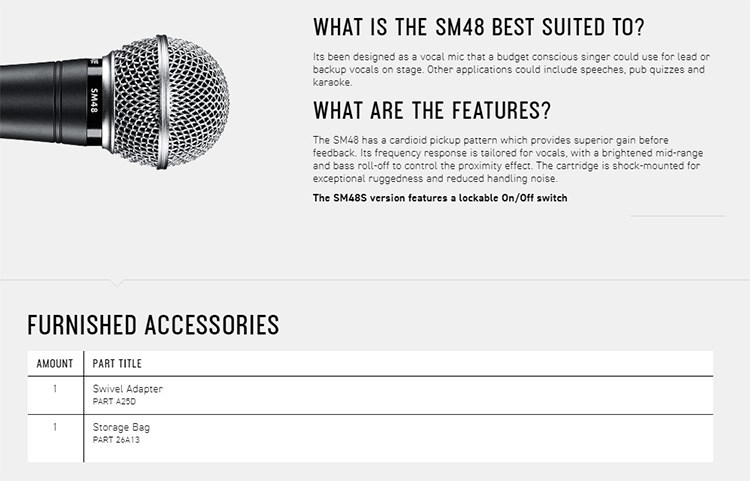 SHURE SM48-LC 心形動態人聲麥克風-原廠公司貨