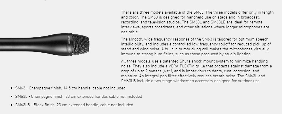 SHURE SM63 動態麥克風-原廠公司貨
