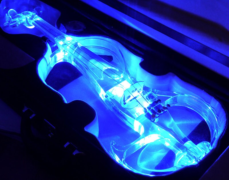 JYC Music嚴選SV-500水晶靜音提琴-藍光/白光可切換換色/低雜訊拾音器降造功能/EQ調整/9V電池/6.3輸出/職業演出必備