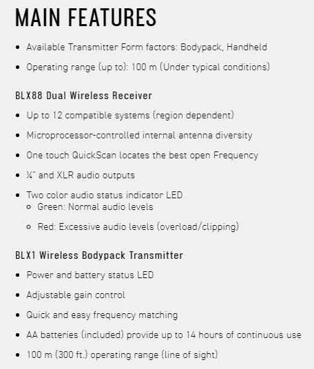 SHURE BLX1288 / PGA31 頭戴式無線麥克風組合系統-原廠公司貨