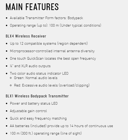 SHURE BLX14 / SM35  頭戴式無線麥克風系統-原廠公司貨
