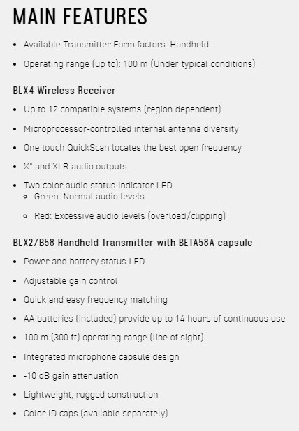 SHURE BLX24 / BETA58 無線麥克風系統-原廠公司貨
