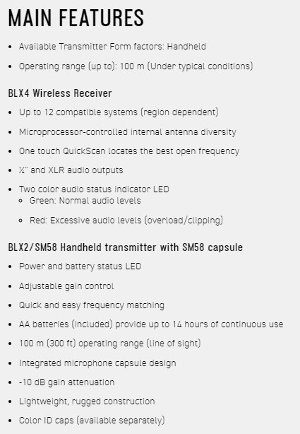 SHURE BLX24 / SM58 無線人聲系統-原廠公司貨