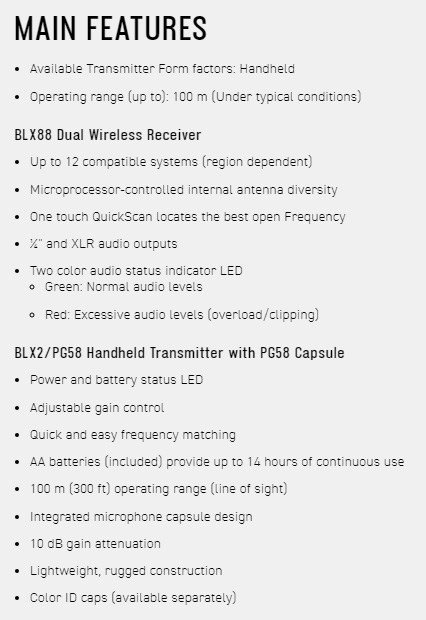 SHURE BLX288 / PG58 雙手握無線人聲麥克風系統-原廠公司貨