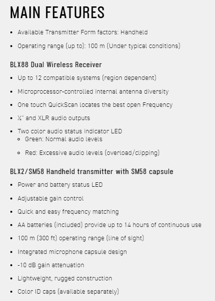 SHURE BLX288 / SM58 雙手握無線人聲麥克風系統-原廠公司貨
