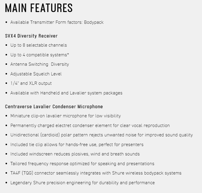 SHURE SVX14 / CVL 領夾式無線麥克風系統-採訪/演講/收音均適用-原廠公司貨