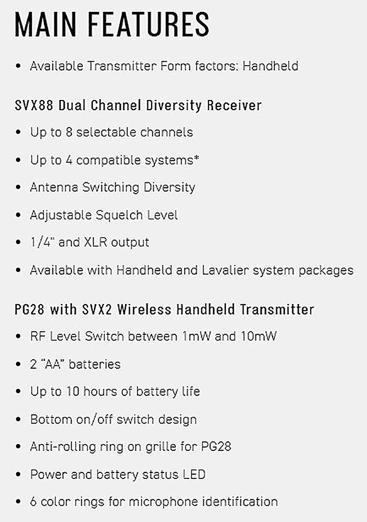 SHURE SVX288 / PG28 雙無線麥克風系統-原廠公司貨