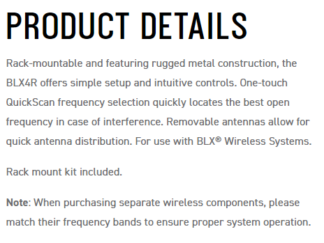 SHURE BLX4R 單頻道無線機架安裝接收機-原廠公司貨