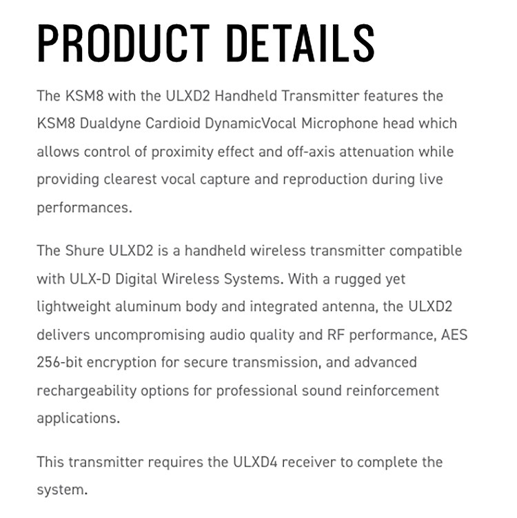 SHURE ULXD2/K8B 手持無線麥克風/黑色-原廠公司貨/2.4G傳輸/需搭配接收器使用