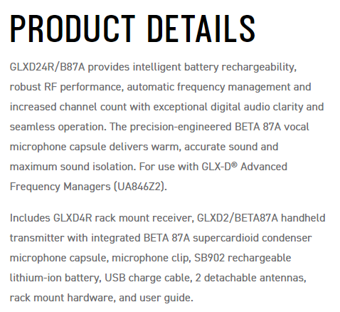 SHURE GLXD24R / BETA87A 高級數位無線麥克風系統-原廠公司貨