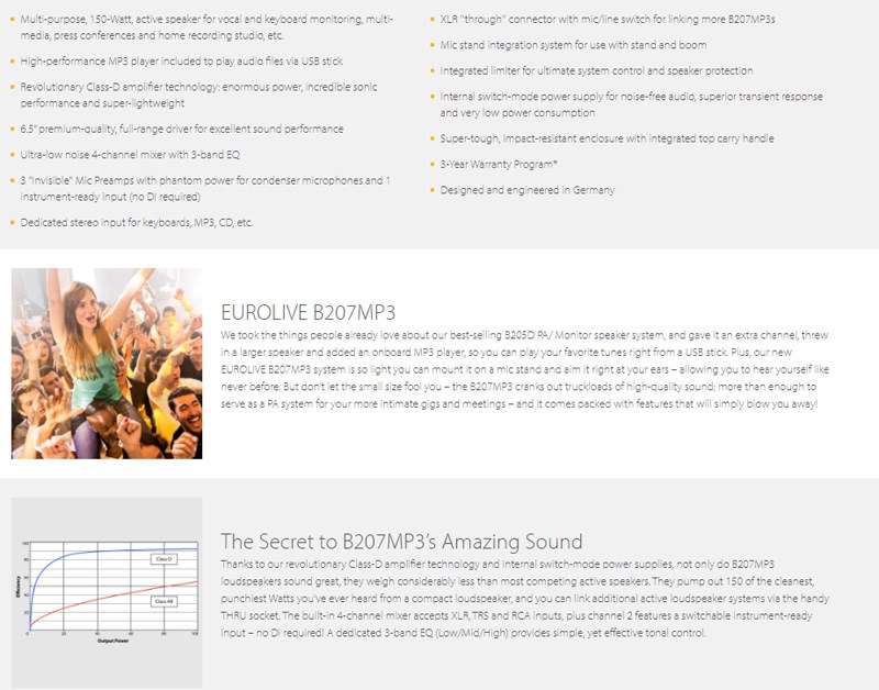 BEHRINGER B207MP3 主動式喇叭 -150瓦6.5英寸PA /監聽揚聲器系統 /帶MP3播放器/原廠公司貨