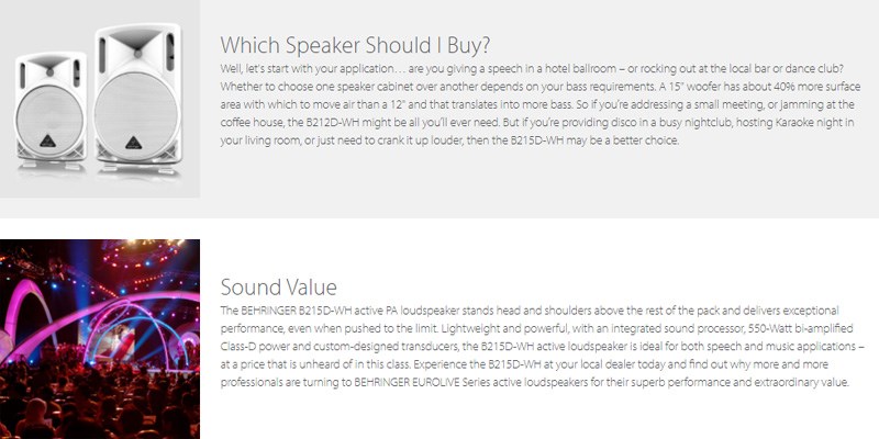 BEHRINGER B215D-WH 主動式喇叭 -550瓦2路PA揚聲器系統/15英寸低音揚聲器/原廠公司貨