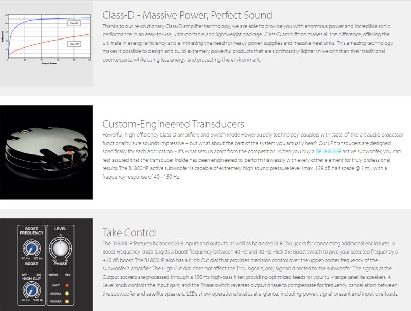 BEHRINGER B1800HP 主動式喇叭 (2200瓦PA低音炮/帶有18英寸Turbosound揚聲器)